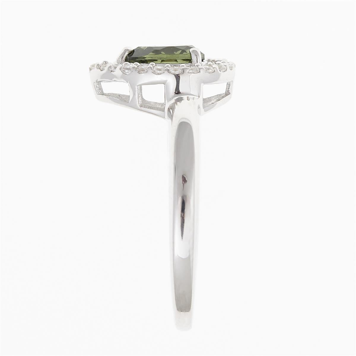 Silver ring mit moldavite and zircons R08