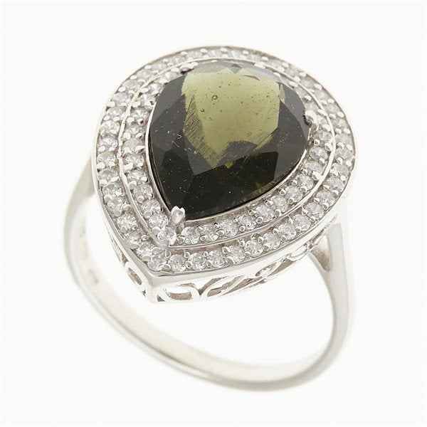 Silver ring mit moldavite and zircons 1