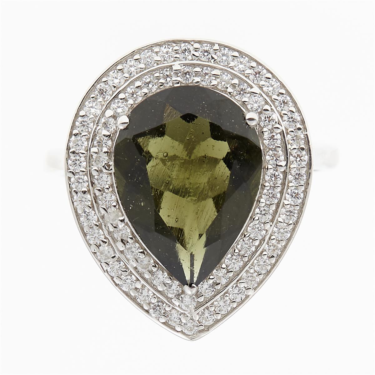 Silver ring mit moldavite and zircons 1