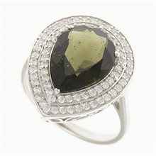 Silver ring mit moldavite and zircons 1
