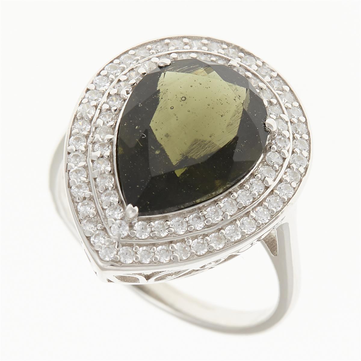 Silver ring mit moldavite and zircons 1