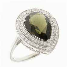 Silver ring mit moldavite and zircons 1