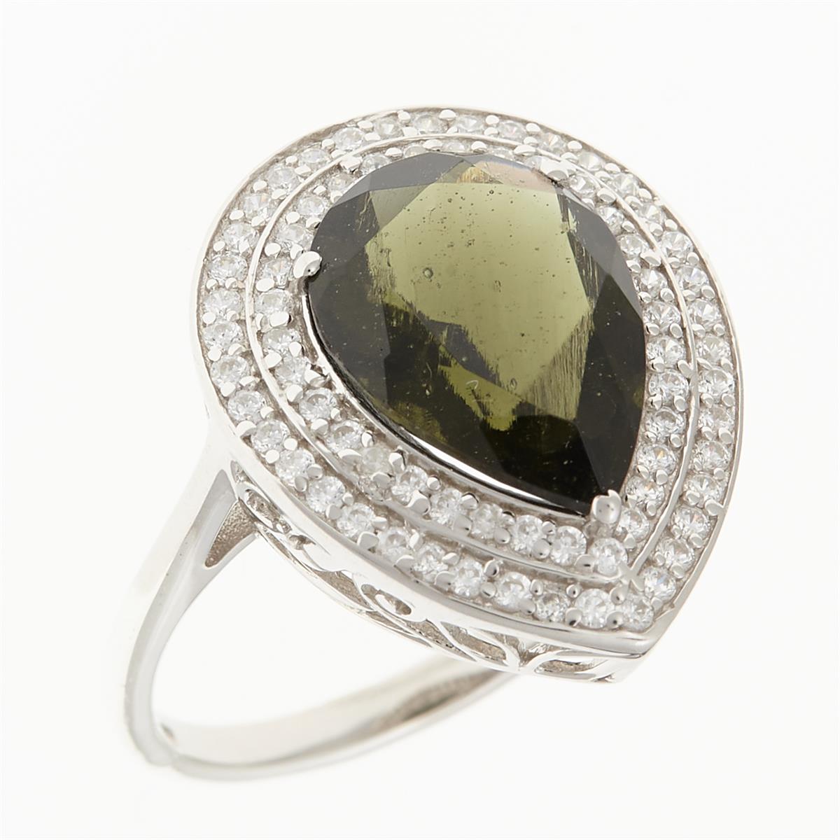 Silver ring mit moldavite and zircons 1