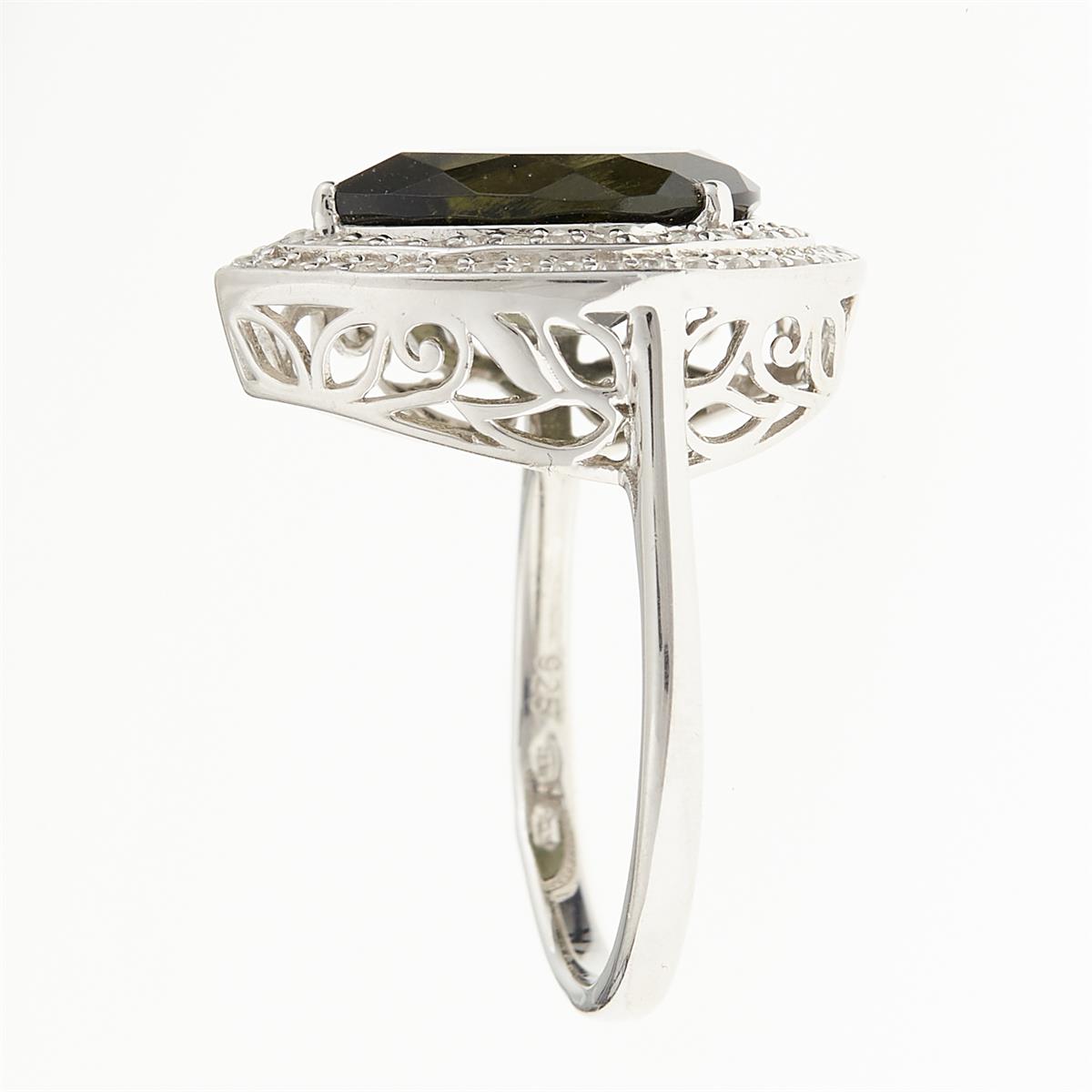 Silver ring mit moldavite and zircons 1