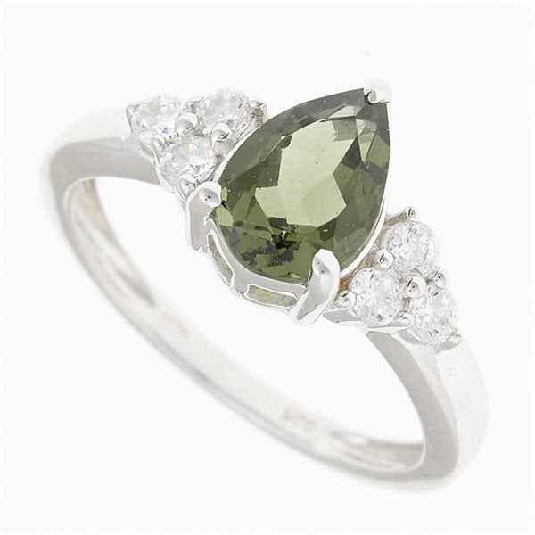 Silver ring mit moldavite and zircons R10