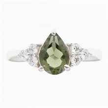 Silver ring mit moldavite and zircons R10