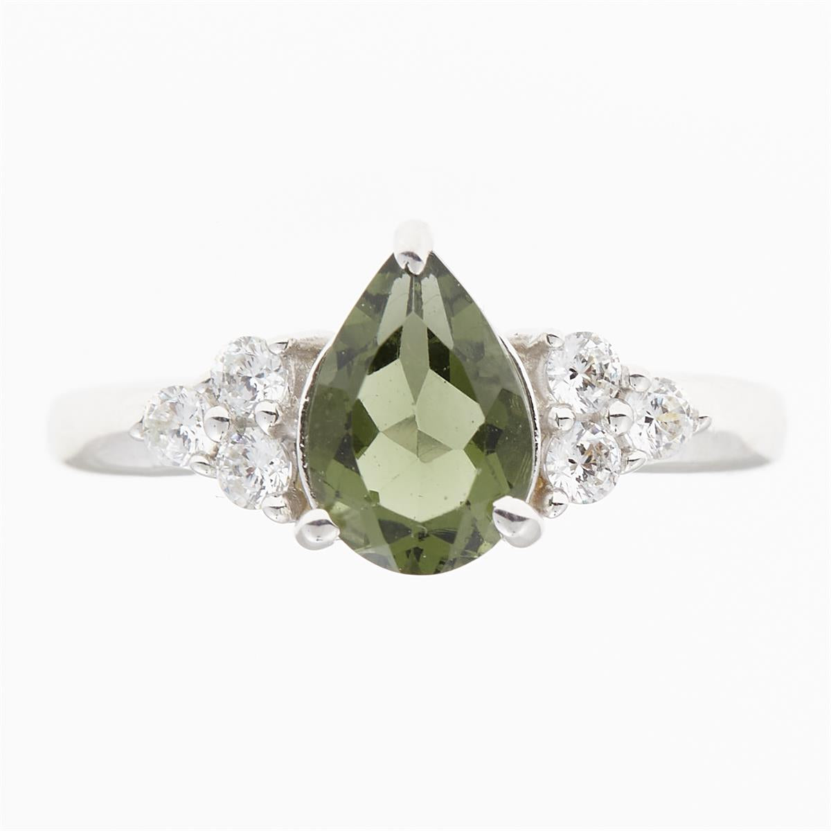 Silver ring mit moldavite and zircons R10
