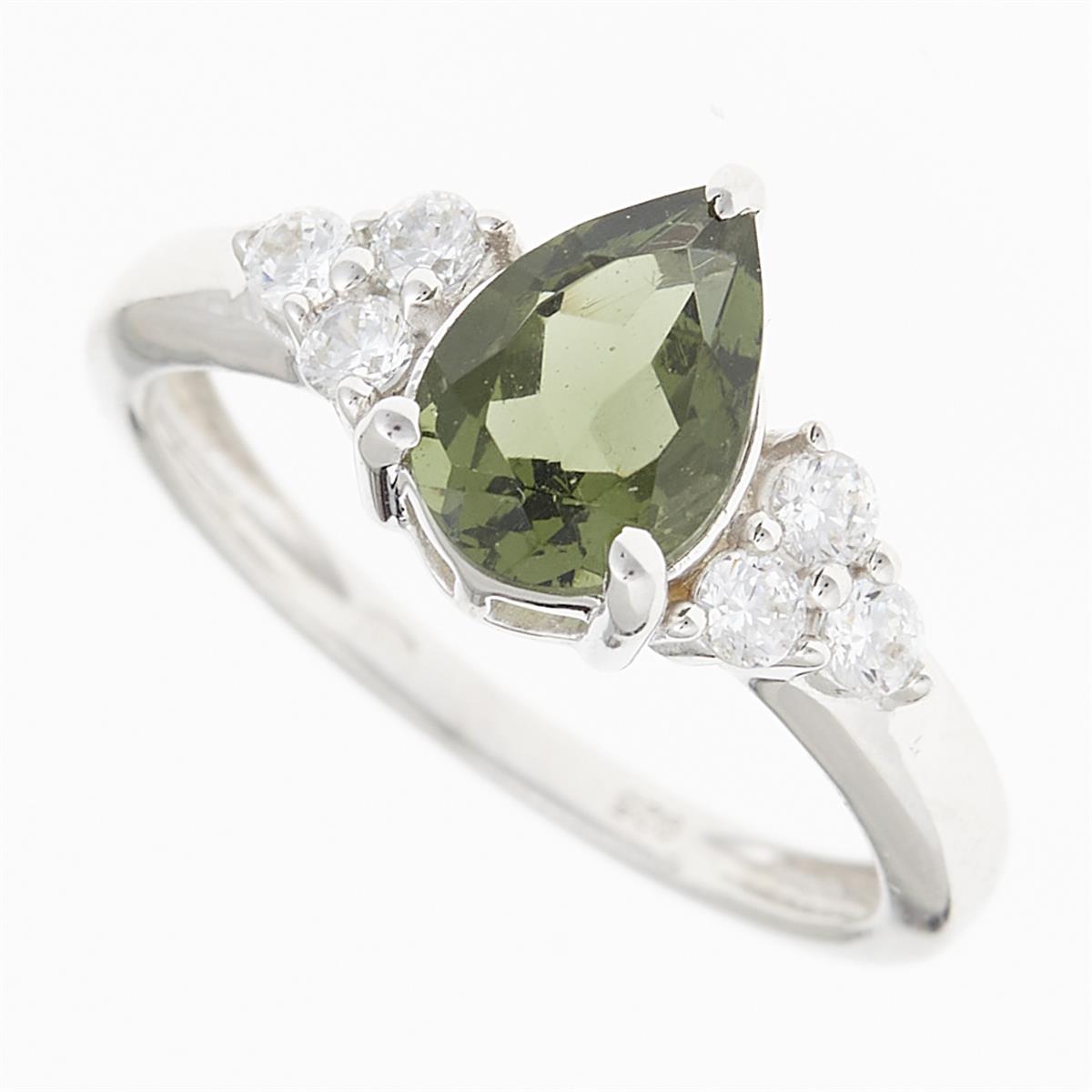 Silver ring mit moldavite and zircons R10