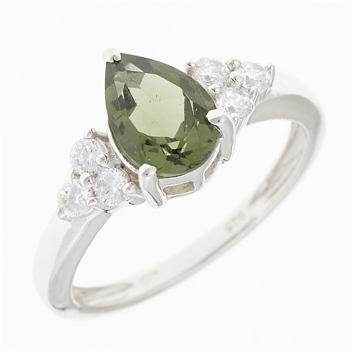 Silver ring mit moldavite and zircons R10