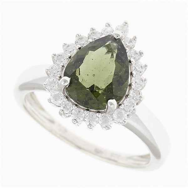 Anello Argento con moldavite e zirconi R11