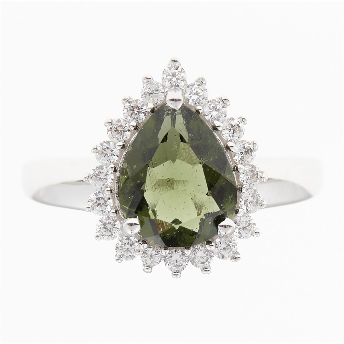 Silver ring mit moldavite and zircons R11