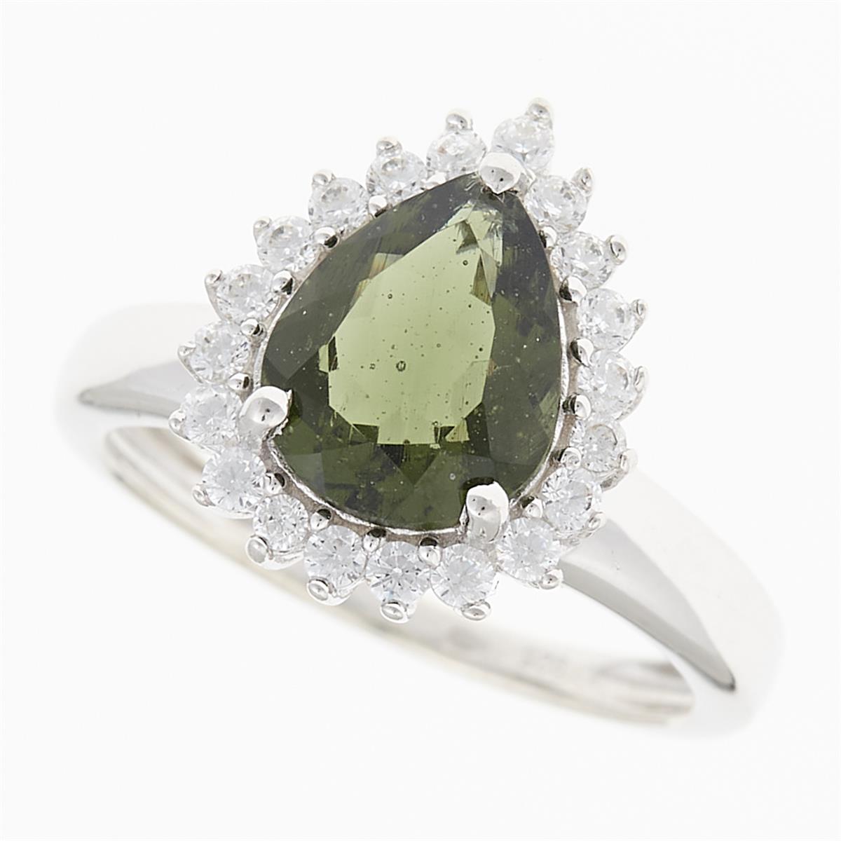 Silver ring mit moldavite and zircons R11
