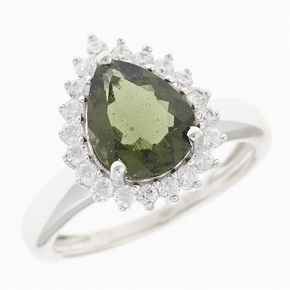 Silver ring mit moldavite and zircons R11