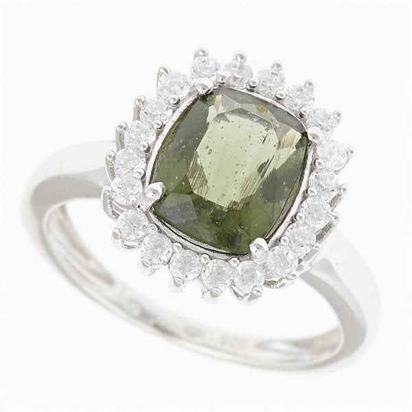 Silver ring with moldavite and zirconia R13