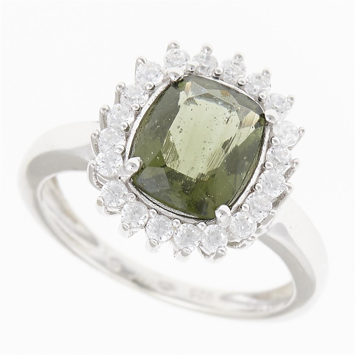 Silver ring with moldavite and zirconia R13