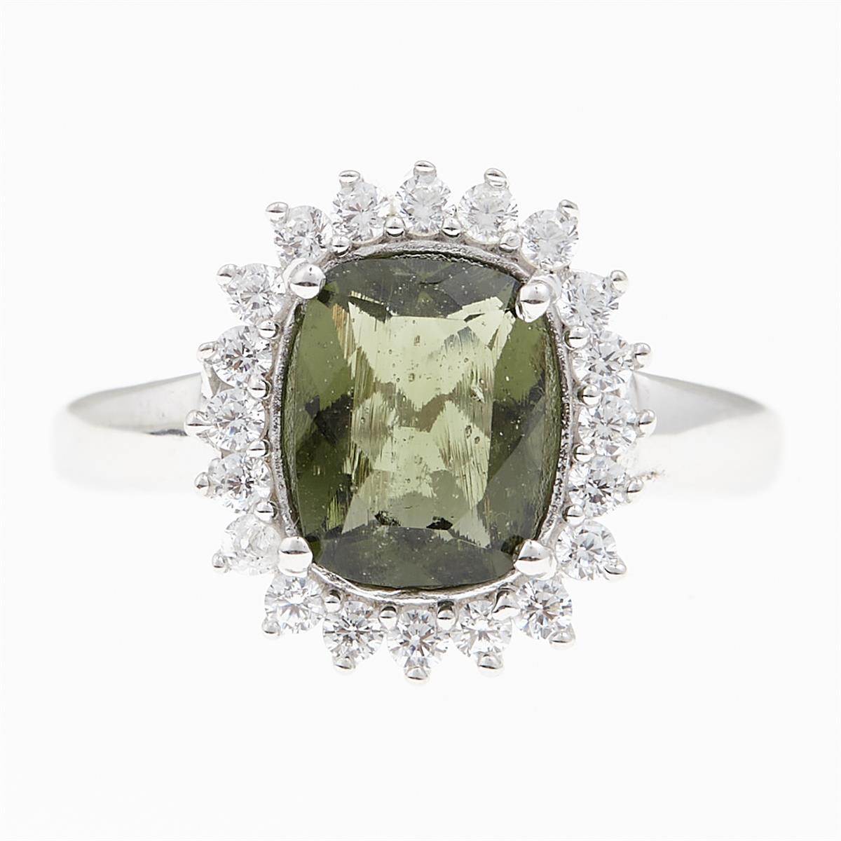 Silver ring with moldavite and zirconia R13