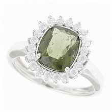 Silver ring with moldavite and zirconia R13