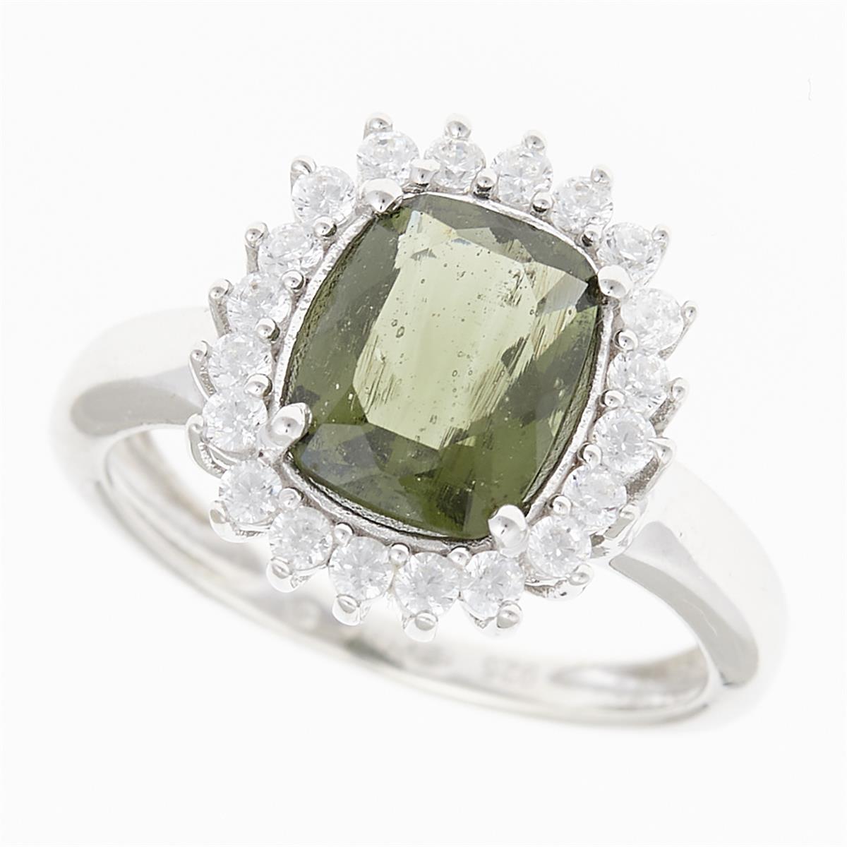 Silver ring with moldavite and zirconia R13