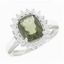 Silver ring with moldavite and zirconia R13