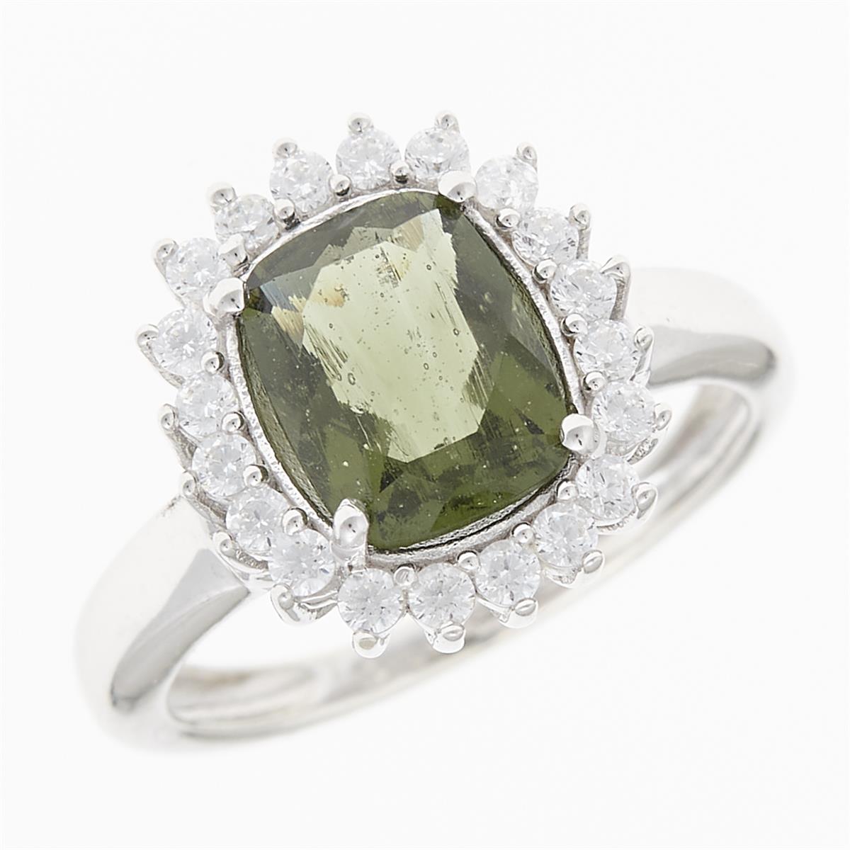 Silver ring with moldavite and zirconia R13