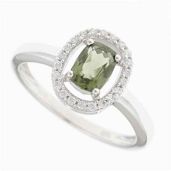 Anello in argento con moldavite e zirconi R14