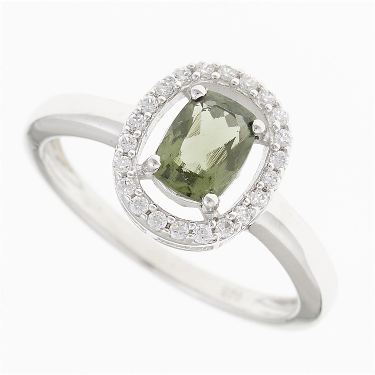 Silver ring with moldavite and zirconia R14