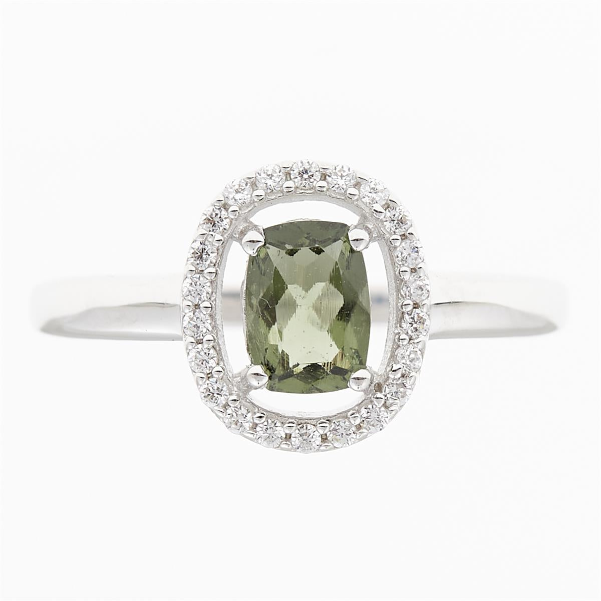 Silver ring with moldavite and zirconia R14