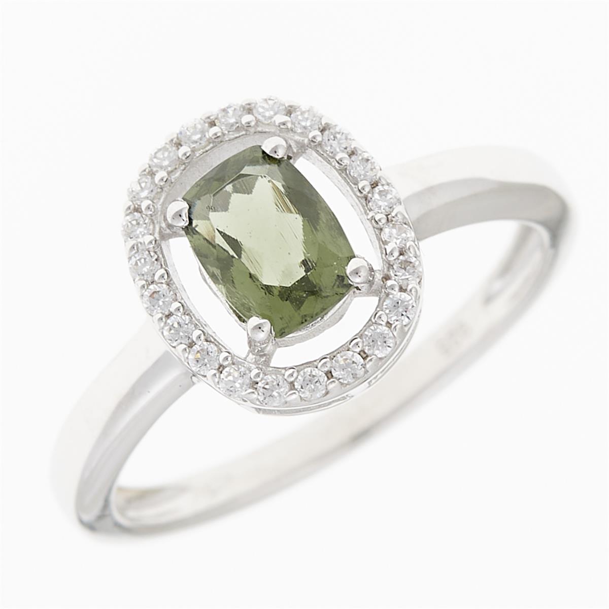 Silver ring with moldavite and zirconia R14