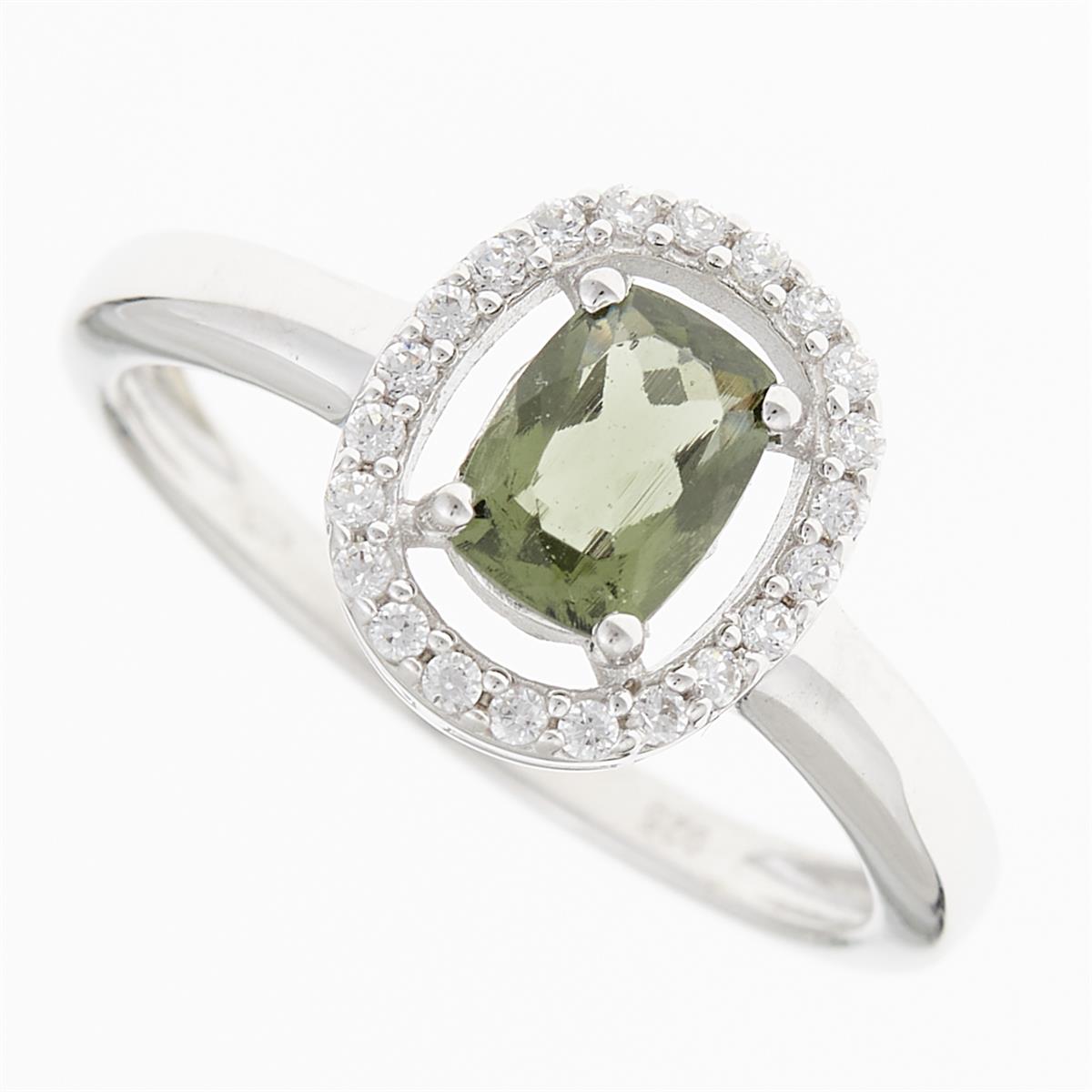 Silver ring with moldavite and zirconia R14