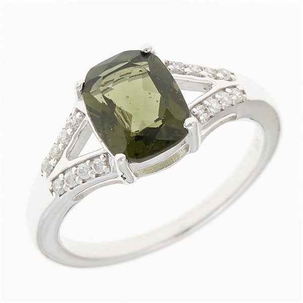 Anello in argento con moldavite e zirconi R15