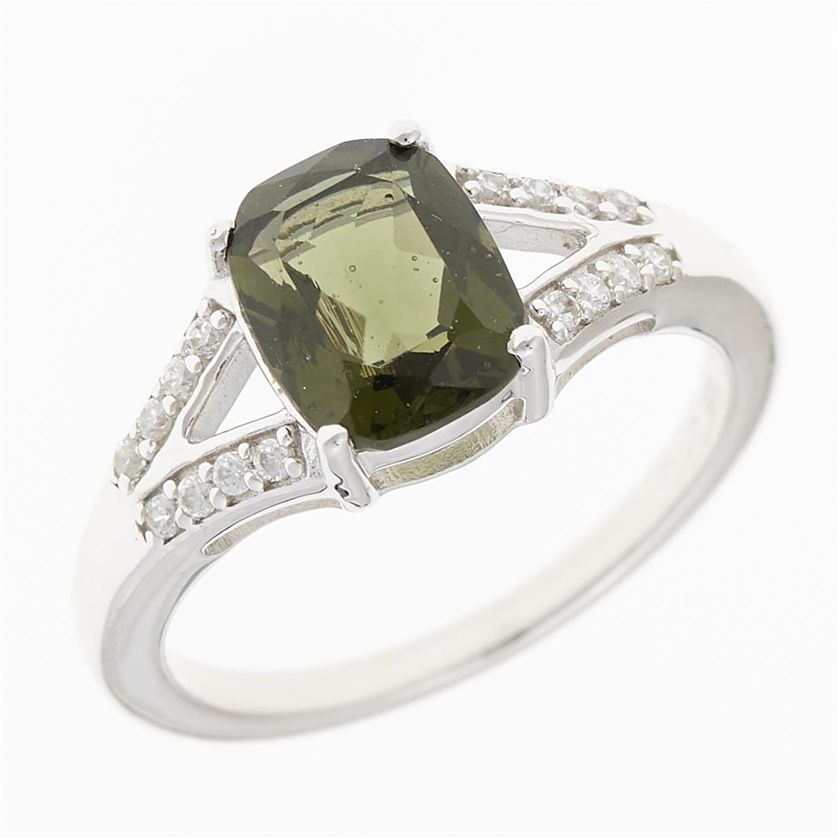 Silver ring with moldavite and zirconia R15