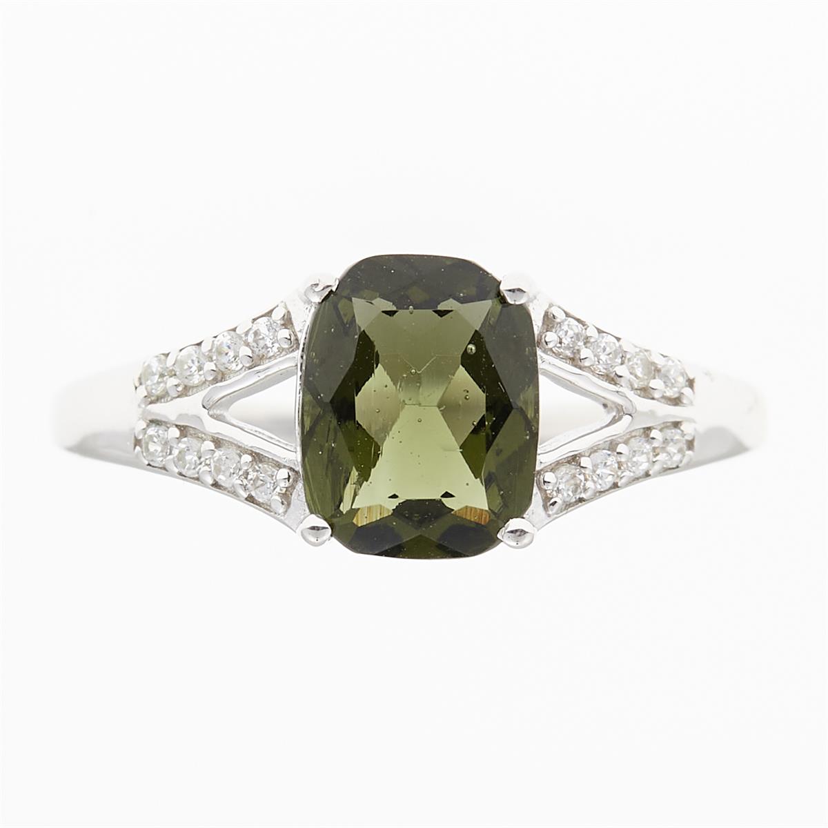 Silver ring with moldavite and zirconia R15