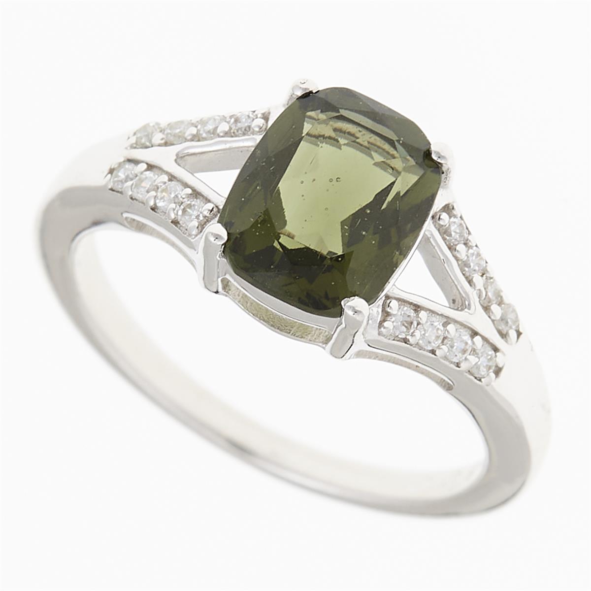 Silver ring with moldavite and zirconia R15