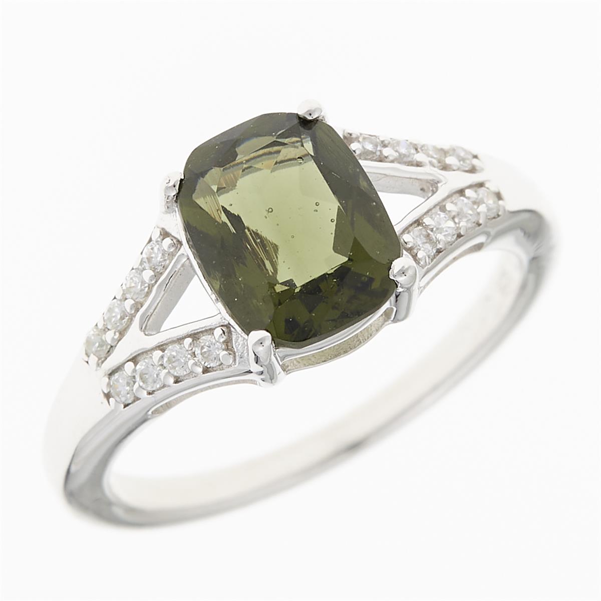 Silver ring with moldavite and zirconia R15