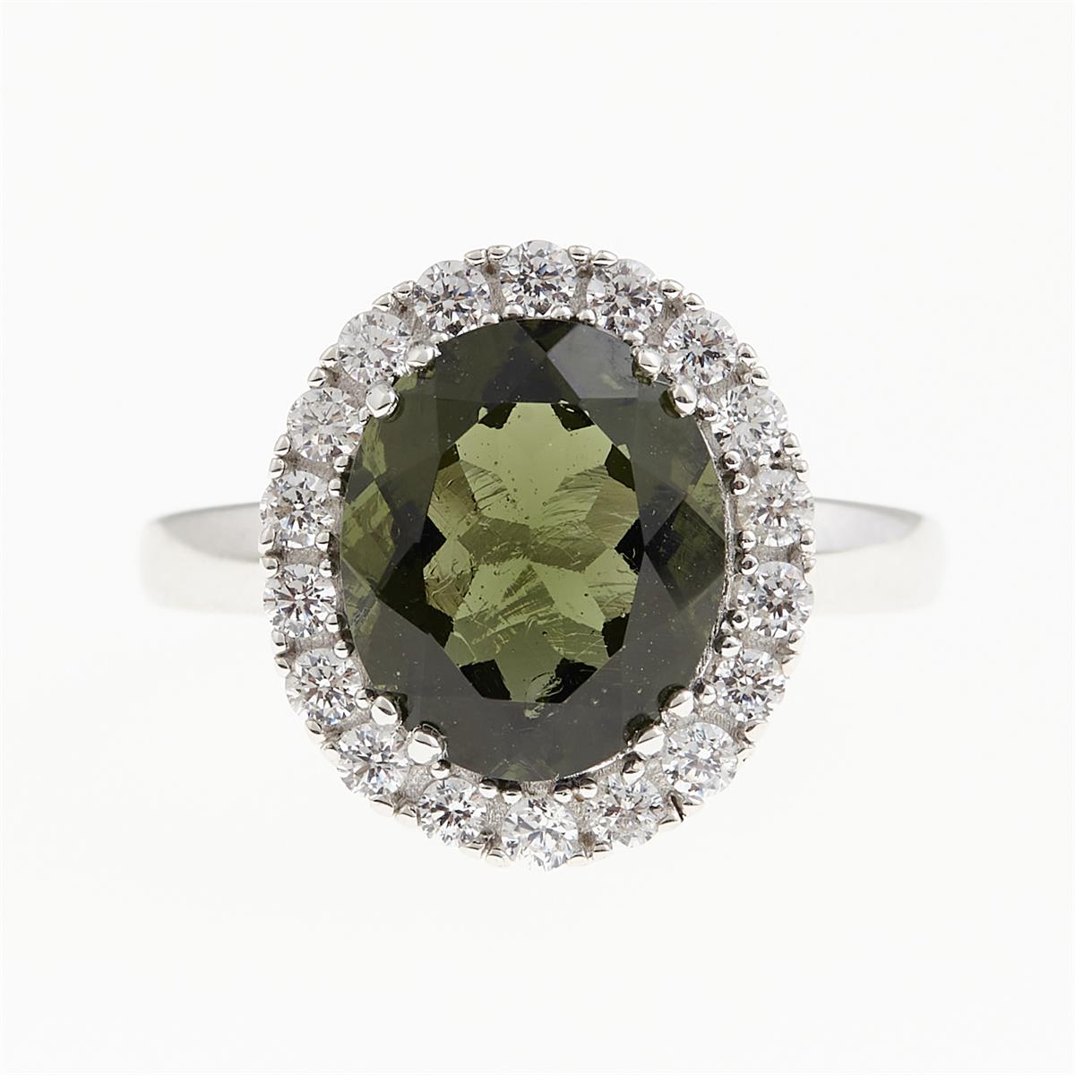Silver ring with moldavite and zirconia 25