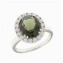 Anello in argento con moldavite e 25 zirconi