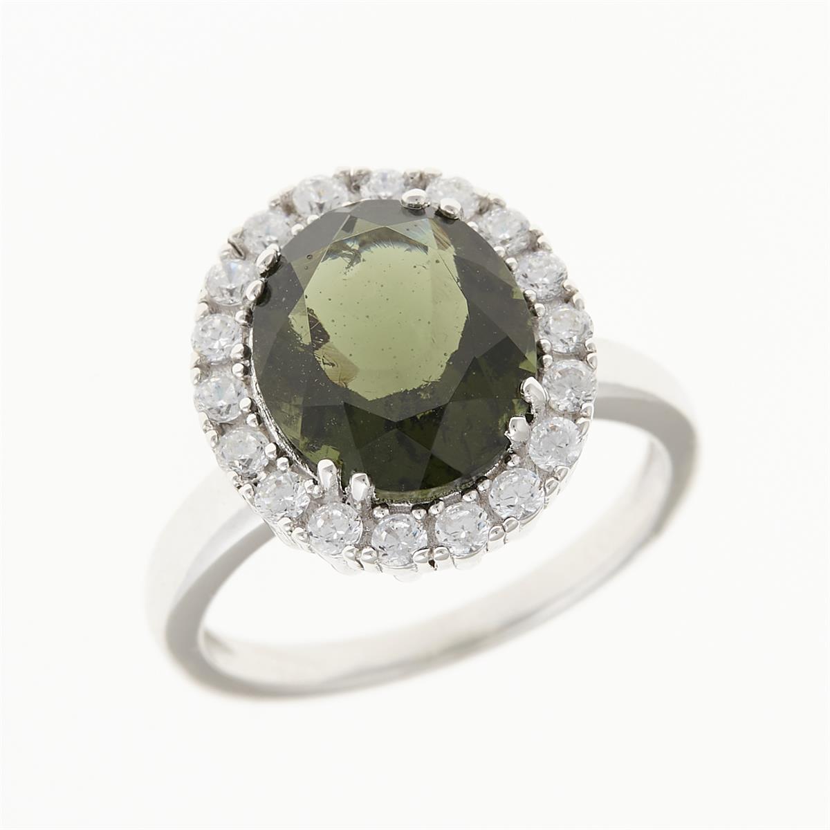 Silver ring with moldavite and zirconia 25