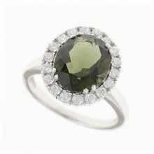 Anello in argento con moldavite e 25 zirconi