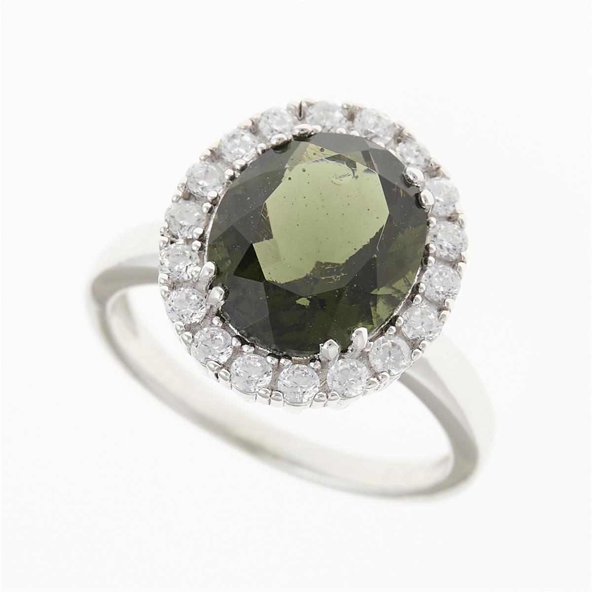 Silver ring with moldavite and zirconia 25