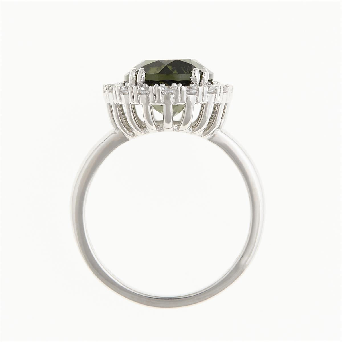 Silver ring with moldavite and zirconia 25