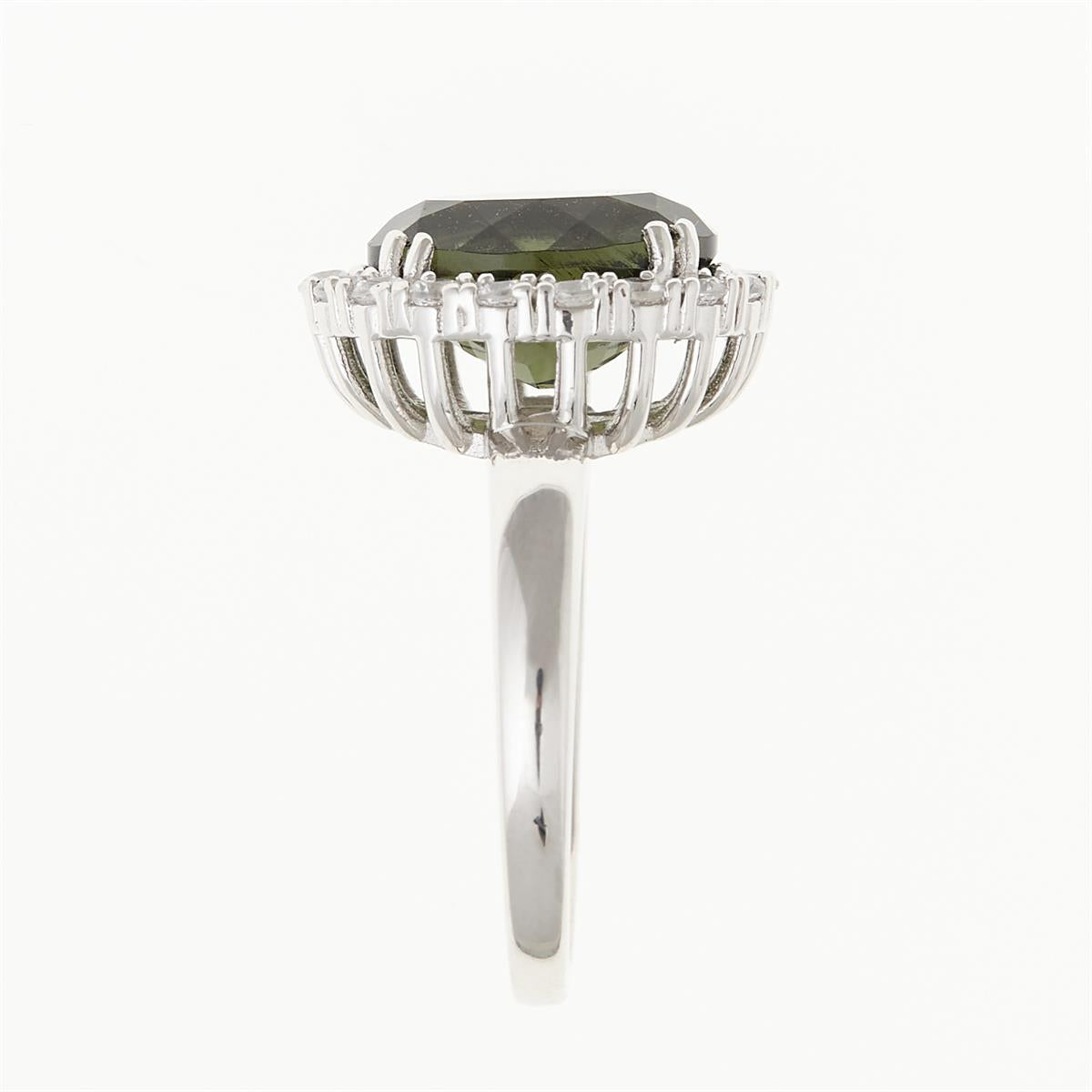 Silver ring with moldavite and zirconia 25