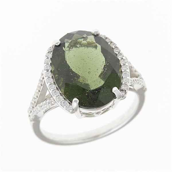 Silver ring with moldavite and zirconia 27