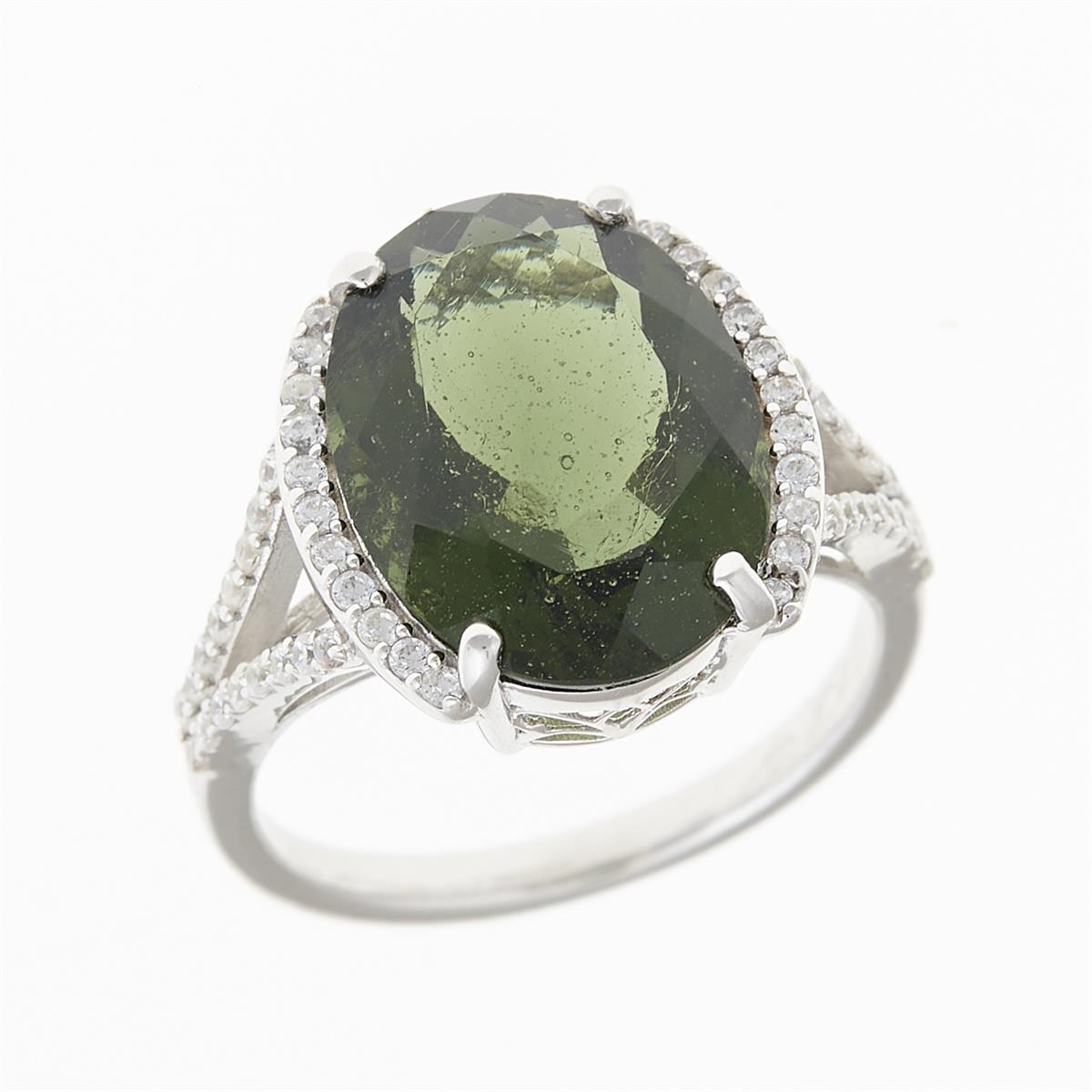 Silver ring with moldavite and zirconia 27