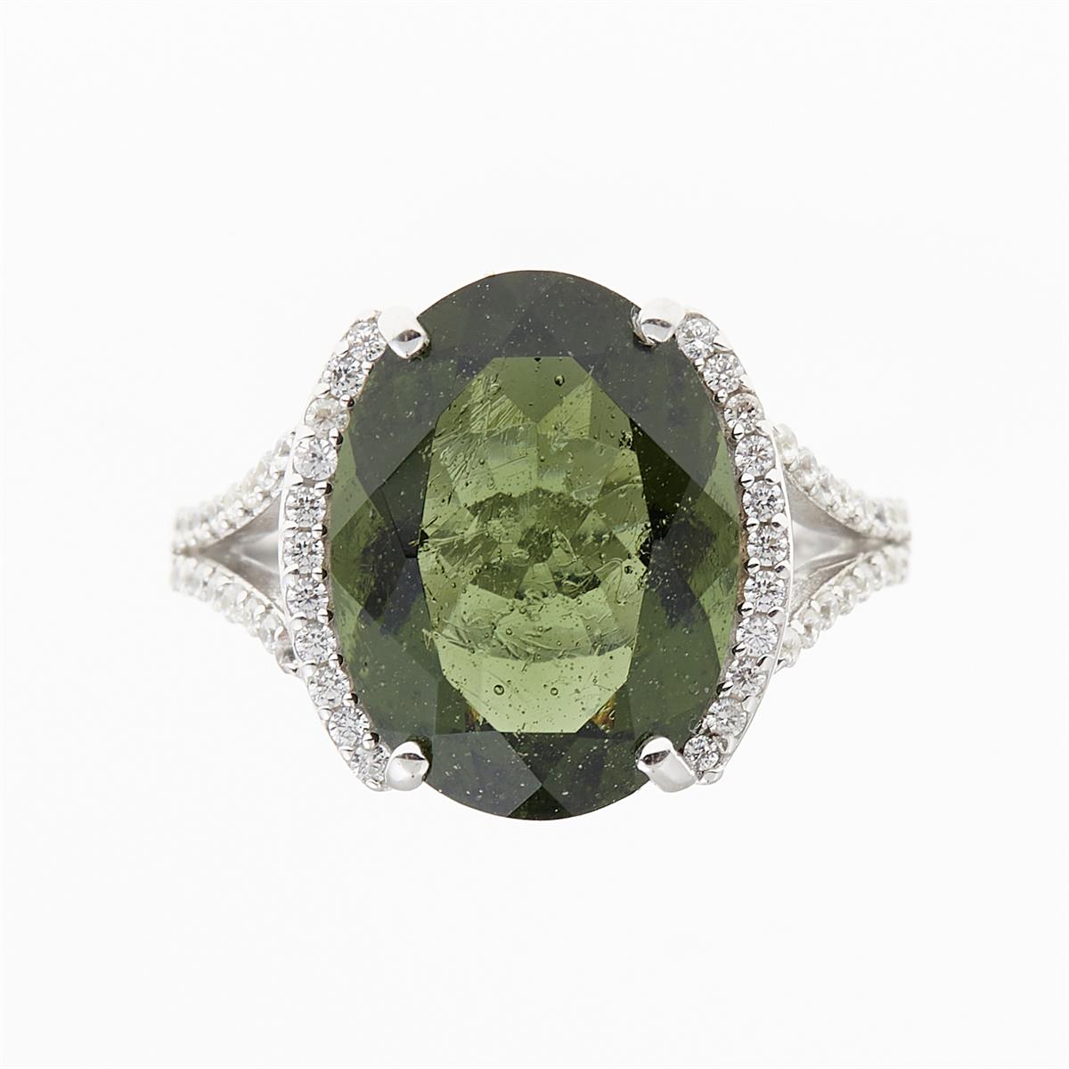 Silver ring with moldavite and zirconia 27