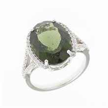 Silver ring with moldavite and zirconia 27