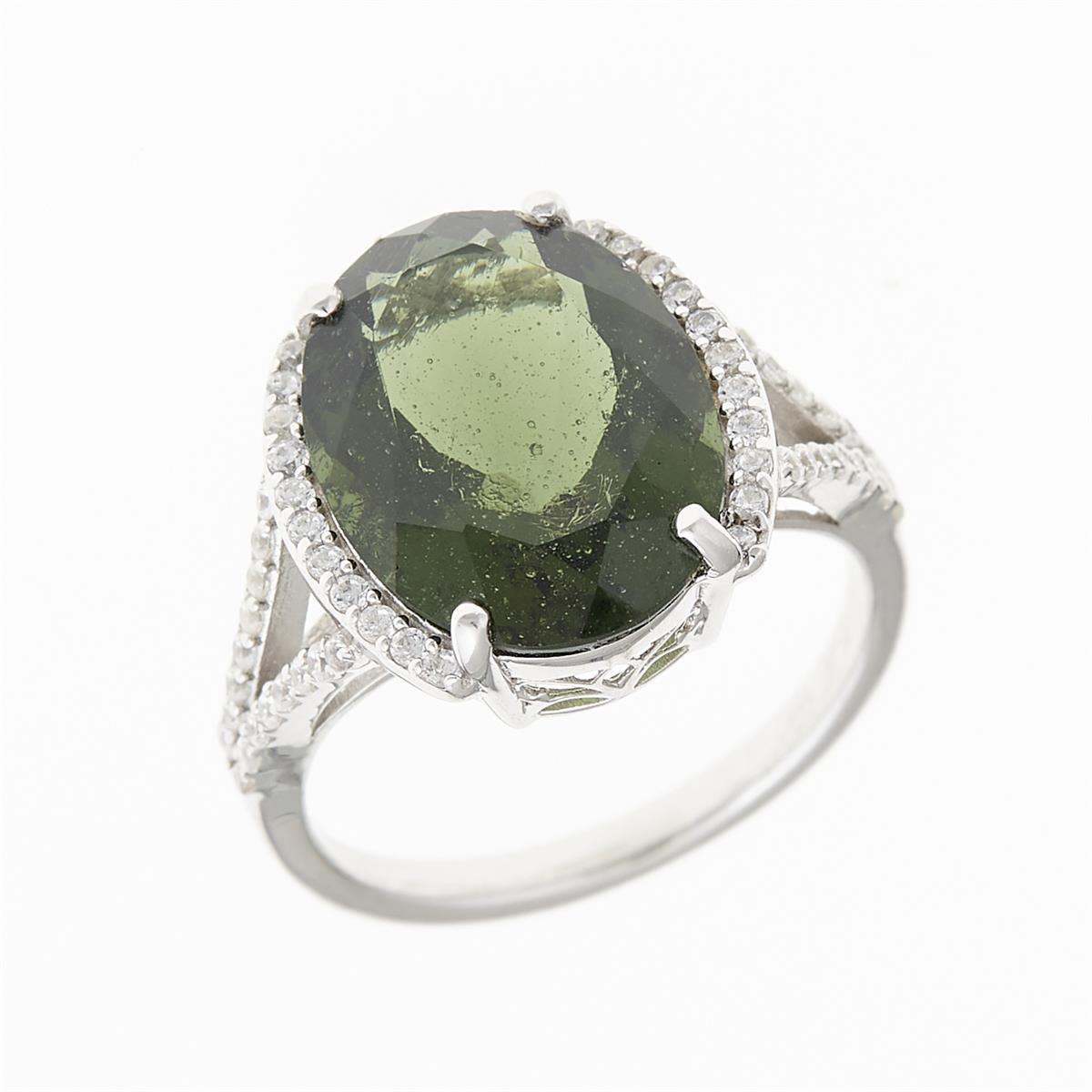 Silver ring with moldavite and zirconia 27