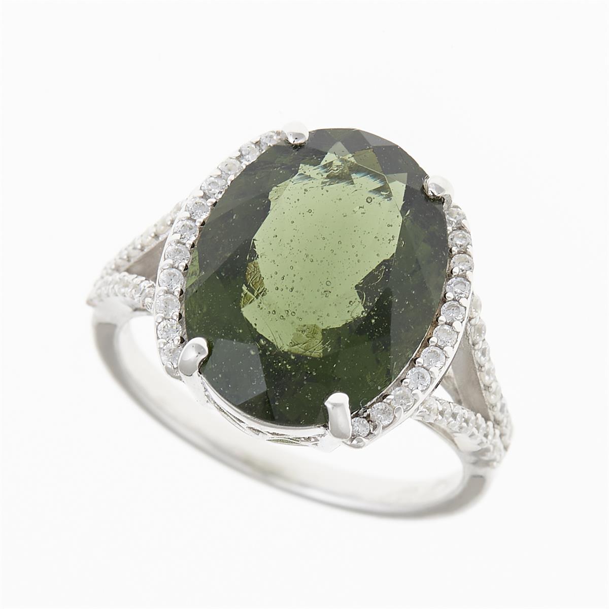 Silver ring with moldavite and zirconia 27