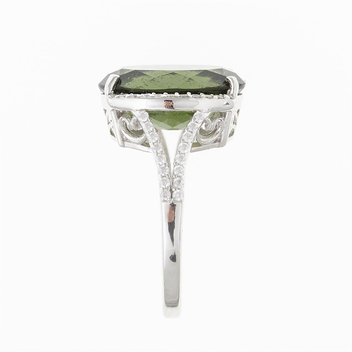 Silver ring with moldavite and zirconia 27