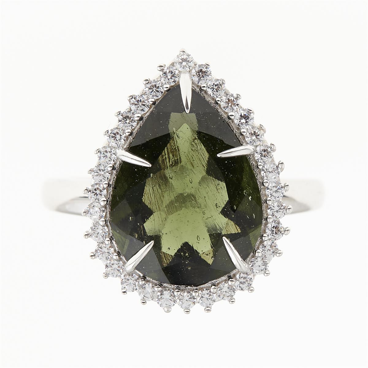 Silver ring mit moldavite and zircons 5