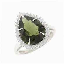 Anello Argento con moldavite e 5 zirconi